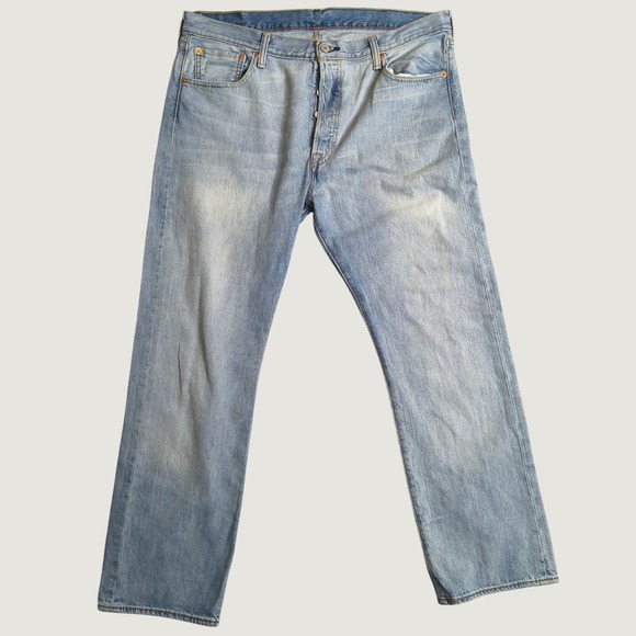 Levi's Other - Levi's 501 Straight Leg Button Fly Jeans Men Size 36x29 Light Wash Cotton Denim
